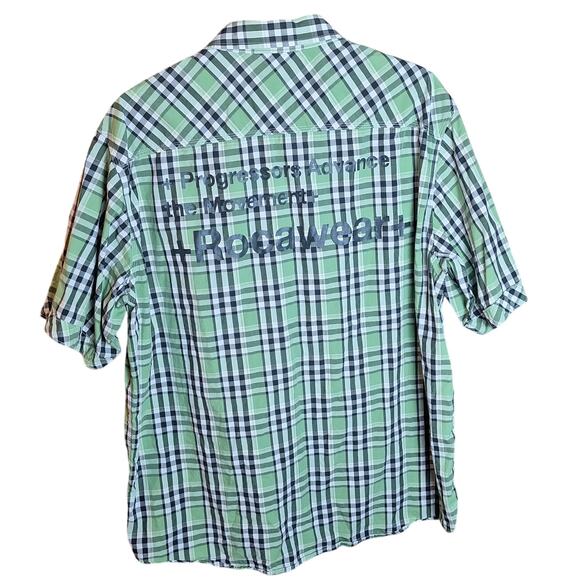 Rocawear Men's Big & Tall 2x Green Gray Plaid Collared Cotton Snap Closure Shirt - Picture 2 of 5